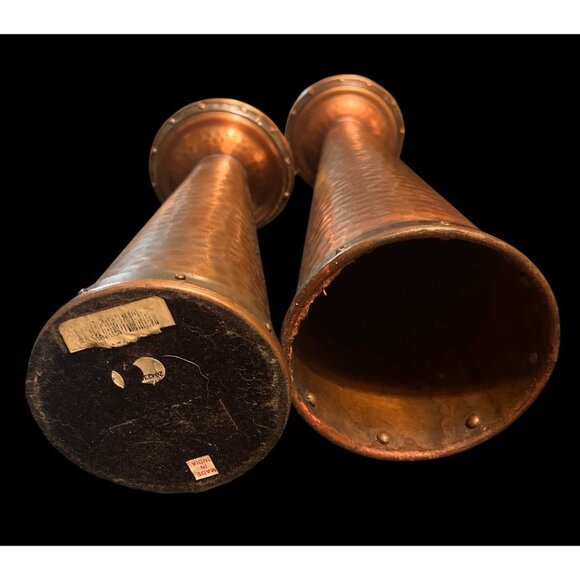 2 Vtg Hammered Copper & Brass Studded Candle Holders Made In India 9.5" & 12" - Picture 4 of 4